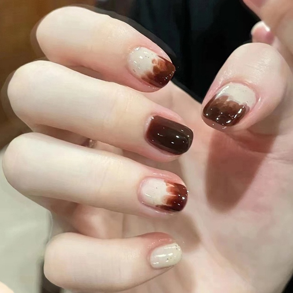 Chocolate Milk Short Square Press-On Nails | Acrylic False Nails | Reusable